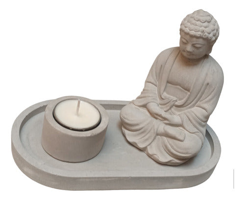 Zen Tray with Buddha and Cement Tealight Holder 0