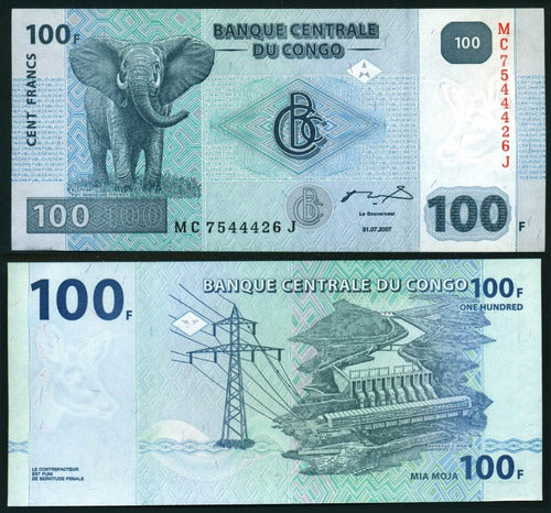 Congo Billete De 100 Francos Año 2007 Sin Circular Fauna 0