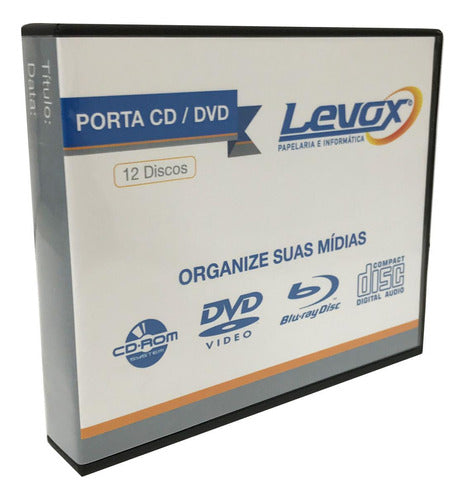 Porta Cd/dvd Plástico Preto P/12 Discos Levox C/3 1