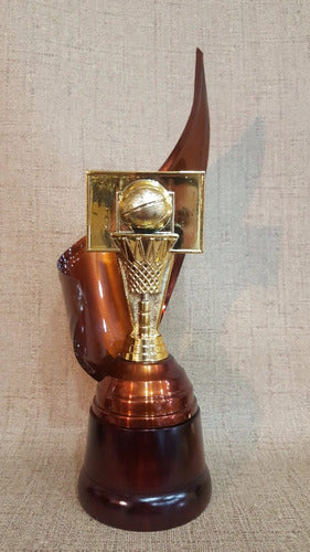 CABPremiaciones Trofeo Metálico Alegoría Base Madera Basquet Tablero 28cm 1