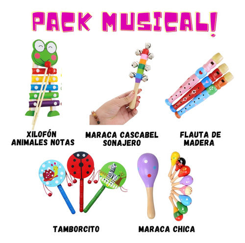 Pack Musical Infantil Madera 5 Instrumentos Didácticos Niños 1