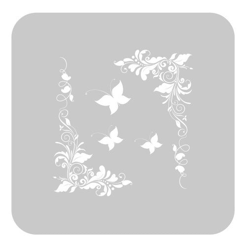 Stencil Eq Arte Grande 15 X 15 - Esquinero Y Mariposas (902) 0