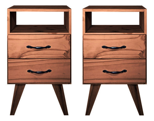 Sajo Retro Nightstand 2 Drawers Modern Wood Legs 0