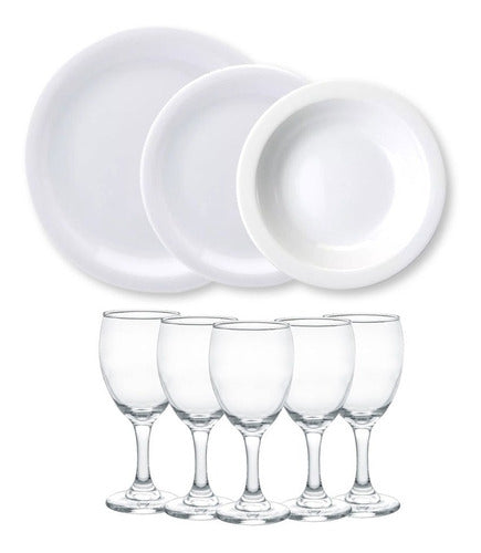 Schmidt - Cristar 24-Piece Dinnerware Set Porcelain Plates & Glass Cups 0