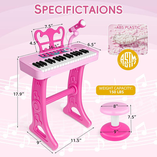 Amy & Benton Piano Rosa Para Niñas De 3- Con Silla Incluida 7