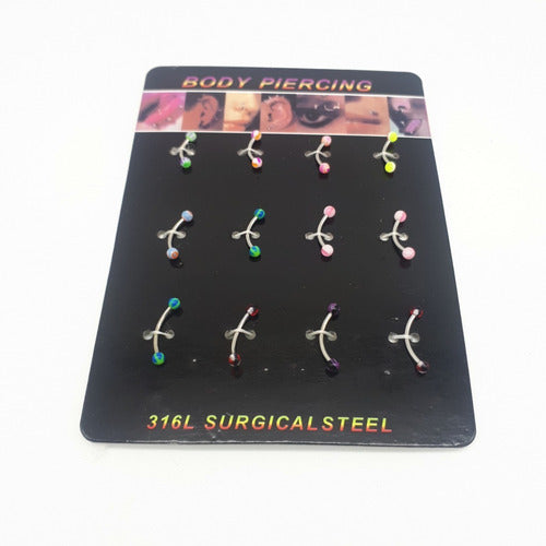 24-Piece Eyebrow Piercing Colorful Curved Barbell Surgical Steel Wholesale Lot 1