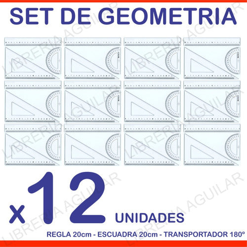 Ezco 12 Set School Geometry Ruler Square Protractor 20cm 0