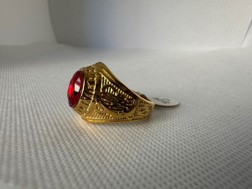 Donna Anillo Hombre Acero Quirúrgico Piedra Roja Color Oro Bombe 6