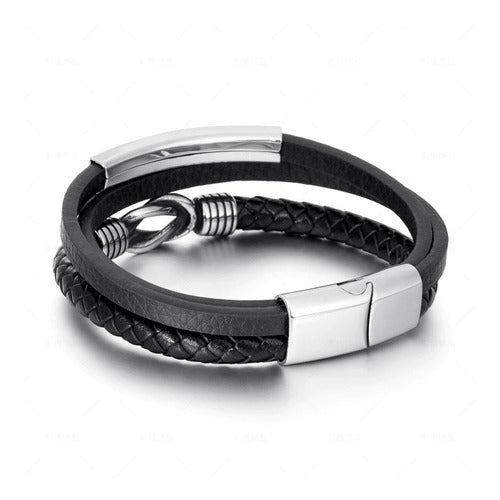 Mercadolider Importaciones Black Braided Eco Leather and Stainless Steel Unisex Bracelet 1