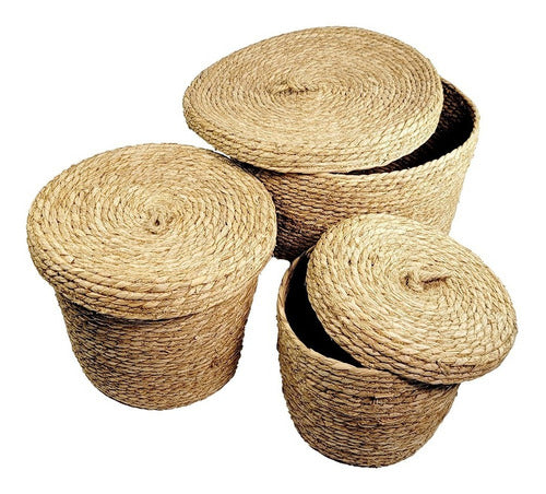 Round Wicker and Jute Seagrass Basket with Large Lid 4