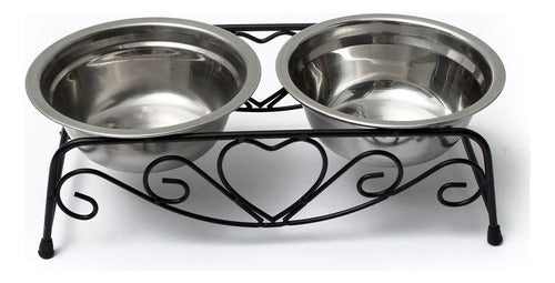 Herrería Artesanal Double Iron Feeder with Stainless Steel Bowls 0