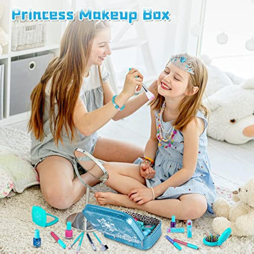 3 Years and Up Real Makeup Kit for Little Girls: With Dreamy Blue Bag 4