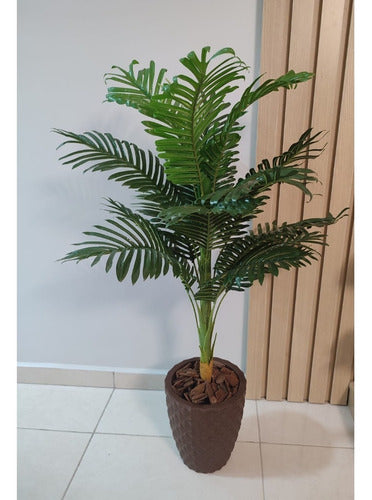 Planta Coqueiro Artificial + Vaso Cinza Para Sala Quarto 2