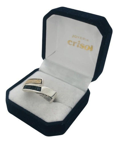 Crisol Crossed Silver and Gold Ring with Onyx (a329) 2