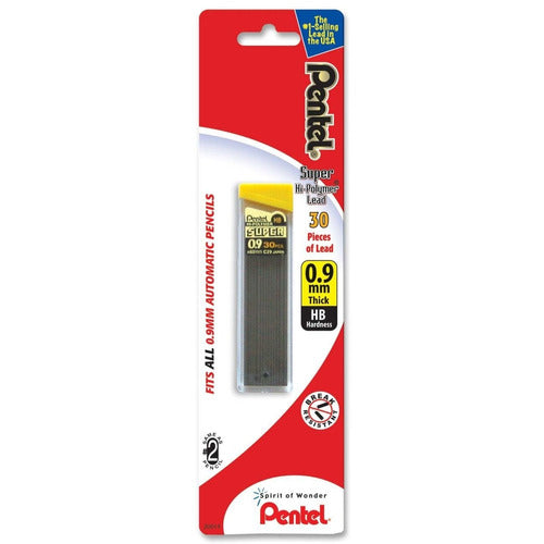 Pentel Super Hi-Polymer Lead Refill, 0.9mm HB - 30 Pieces 0