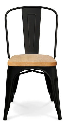 Lumax Silla Tolix Metálica Vintage Asiento En Madera - Negro 1