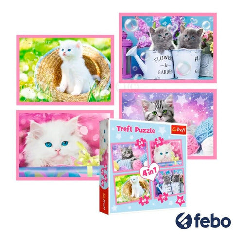 Juego Puzzle Para Niños Gatos 4 En 1 Trefl 70 Piezas Febo 1