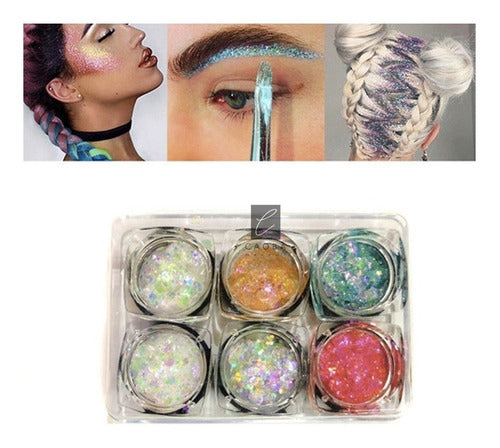 Caobamakeup Combo Glitter En Gel Escamas + Glitter Polvo Brillo Gibre 1