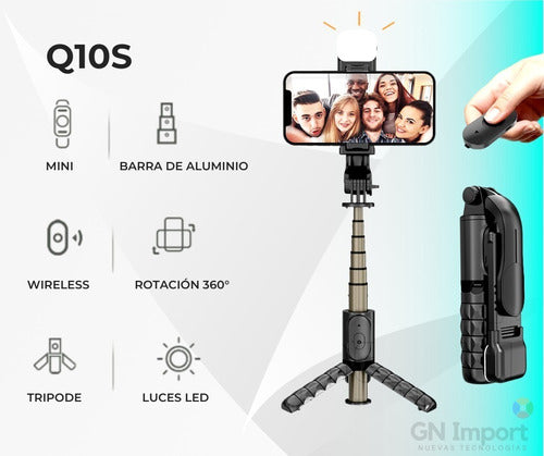 Monopod Palo Selfies Celular Bluetooth Tripode + Luz 3 Tonos 2