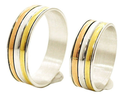 Entre Joyas Alianzas Compromiso Plata 925-Oro Anillos Boda De Tricolor 5