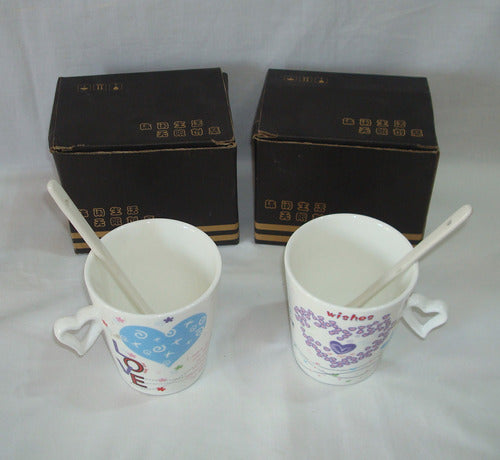 A LOVING TIME Set of 2 Printed Ceramic Mugs with Spoons 1