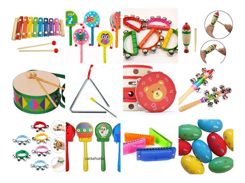 Kit Musical Infantil X 7 Pandereta Flauta Cascabel Maraca 1