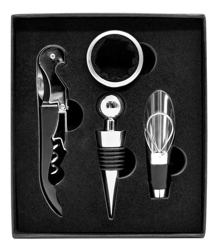 Set De Accesorios Vino En Caja Sacacorcho Anillo Tapon 4 Pzs 3