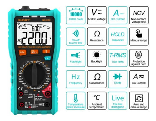 Mileseey Multimetro Tester Smart Capacimetro Temp Ncv Cat 3 Multifunc 1