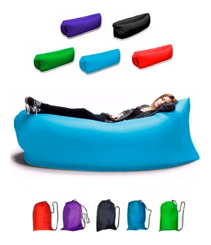 Inflatable Lounge Chair Puff Mattress Beach Pool Camping + Bag 10