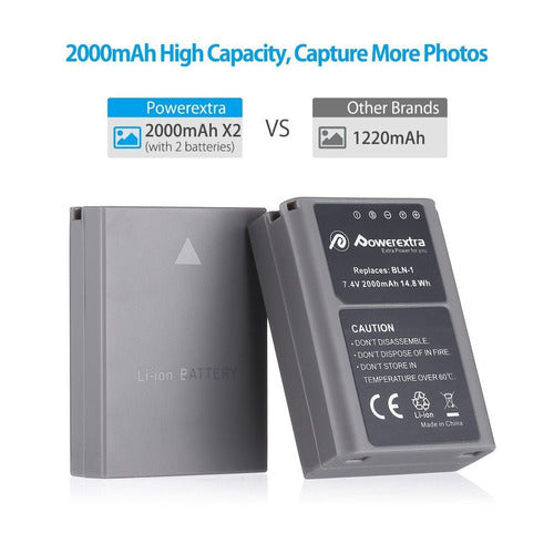 Olympus 2x 2000mAh BLN-1 Battery Charger for OM-D E-M5 3