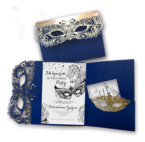Elegant Triptych Mask Cutout Invitation Envelopes for Weddings, 15 Years Celebration 0