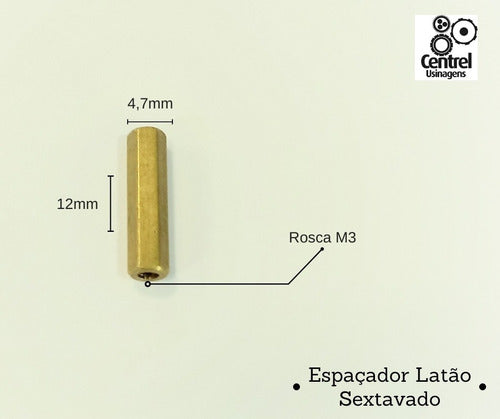 Espaçador Sextavado Latão 3/16  X 12mm Rosca M3 F/f 10 Peças 1