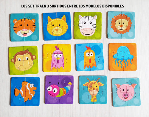 Positivo Juguetes Set De 3 Puzzle Rompecabezas Infantil De Cartón De 4 Piezas 3