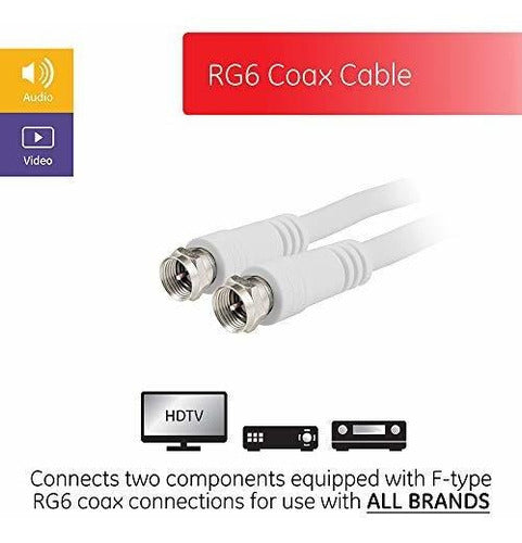 GE 33603 15 Feet RG6 Coaxial Video Cable, White, Type F 1