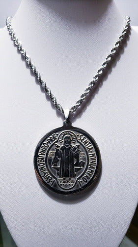 Large Saint Benedict Medal and Surgical Steel Chain 3