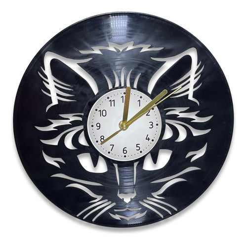 Fierro 100% Argento Vintage Cat Wall Clock Laser Cut Vinyl Disc 0