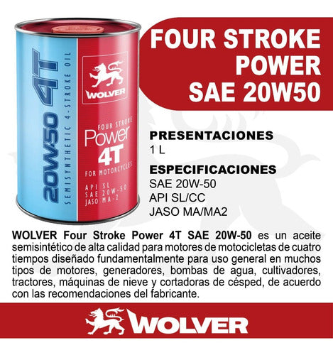 Wolver Four Stroke Power 4T 20W-50 Semi-Synthetic Motorcycle Engine Oil 1L 1