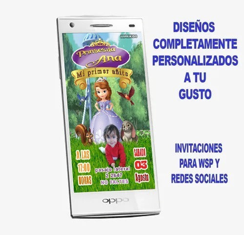 Tarjeta Invitación Cumpleaños Digital Princesa Sofia 0