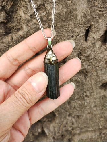 Cristales Katrina Black Tourmaline and Cubic Pyrite Pendant 1