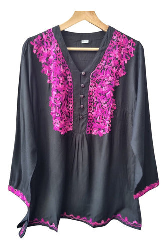 Embroidered Kashmir Buttoned Wide Indian Blouse 38