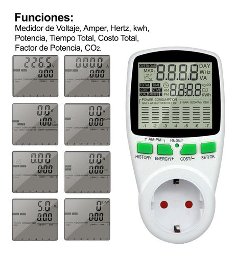 PEMAI Medidor Ampervolt Kwh Historial Consumo Doble Tarifa 16a 3