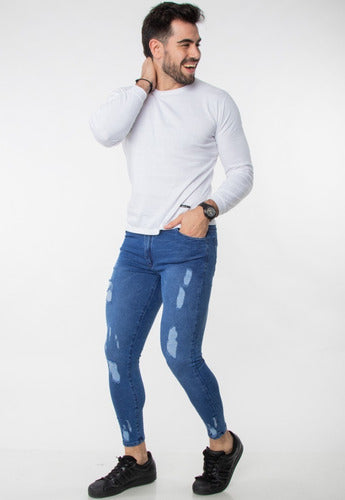 Joemar Pantalon Jean De Hombre Elastizado Slim Fit Corsario Premium 4