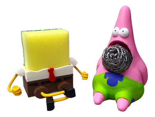 Set Bob and Patrick, 3D Printed Cactus Sponge Holder, Hand-Painted Decor 0