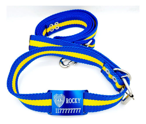 MEDALLAS PARA PERROS Combo Chapita+Escudo+Collar Y Correa Boca Juniors 3cm Ancho 3