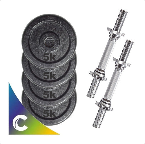 Caluma 2 Imported Chromed Dumbbells Set 20kg Cast Iron Discs 2