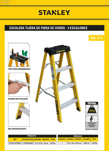 Stanley Electric Step Ladder Fiberglass 3 Steps with Tool Tray 1