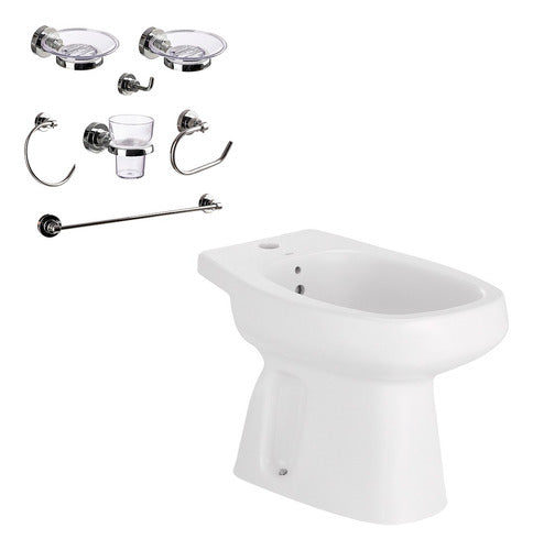 Bathroom Combo: Roca Mónaco Bidet + Aqualaf 7-Piece Accessories Set 0