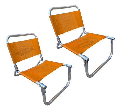 Set of 2 Reinforced Aluminum Beach Chairs 90kg + Super Strong 2m Umbrella 59