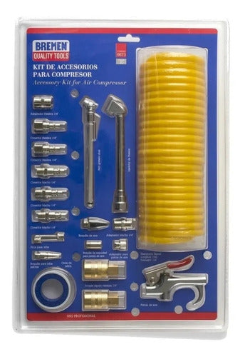 BREMEN Kit Accesorios Compresor 20pz Manguera Inflado Acople 1