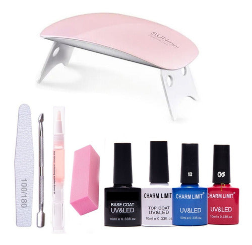 Perfucasa Mini UV LED Nail Lamp 6 Watts + Base Coat + Top Coat + 2 Nail Polishes & Accessories 0